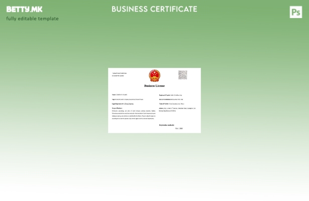 модерен стил Кинеска деловна лиценца Шаблон за Word и PDF шаблон